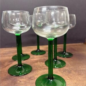 Vintage Green Stem Glasses - Set of 6